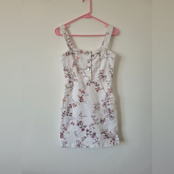 No Boundaries Floral Overall Dress Mini Bodycon Sweetheart Neckline Cottagecore - Picture 5 of 11